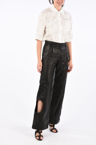 Pantalone Palazzo in Pelle Cut Out