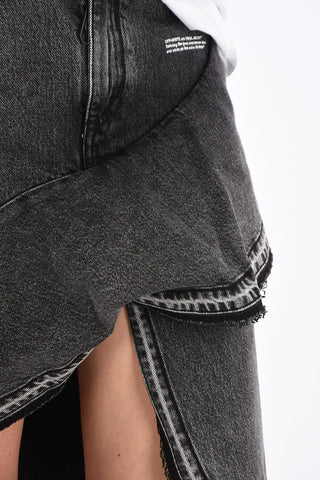 High Rise Ruffle Denim Asymmetric Skirt
