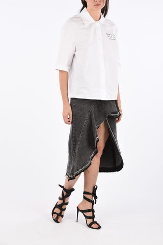High Rise Ruffle Denim Asymmetric Skirt