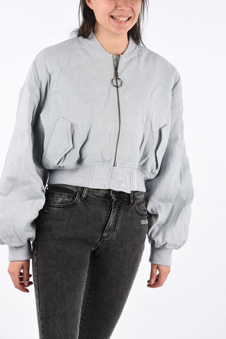 Flax Blend Cropped Varsity Bomber Jacket