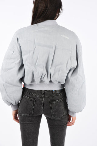 Flax Blend Cropped Varsity Bomber Jacket