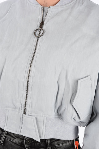 Flax Blend Cropped Varsity Bomber Jacket