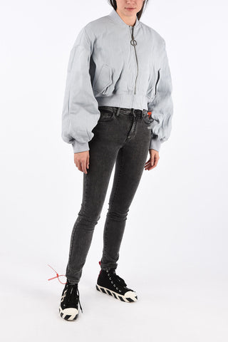 Flax Blend Cropped Varsity Bomber Jacket