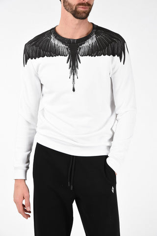 Cotton Printed BLACK WINGS Crew-Neck Sweatshirt 