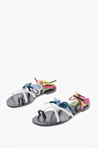 Leather and Fabric Flat Sandals with Logoed Laces