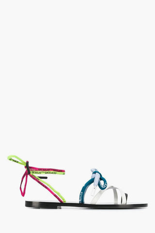 Leather and Fabric Flat Sandals with Logoed Laces