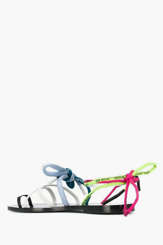 Leather and Fabric Flat Sandals with Logoed Laces