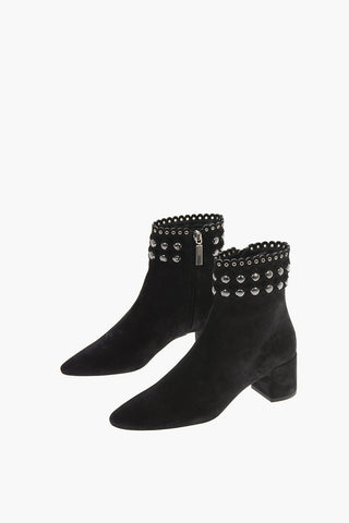 Suede LOULOU Ankle Boots with Jewel Palladium Application 6 Cm 