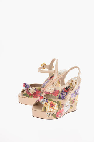 Sandali BIANCA in Pelle Floreale con Suola Platform 12 Cm