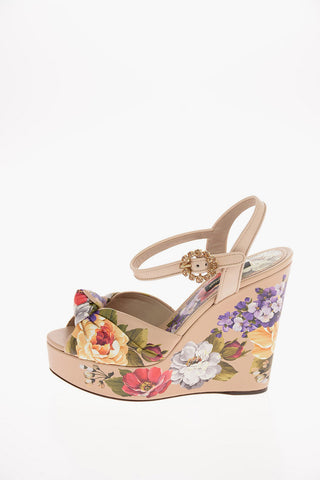 Sandali BIANCA in Pelle Floreale con Suola Platform 12 Cm