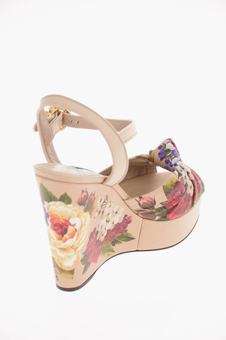 Sandali BIANCA in Pelle Floreale con Suola Platform 12 Cm