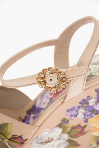 Sandali BIANCA in Pelle Floreale con Suola Platform 12 Cm