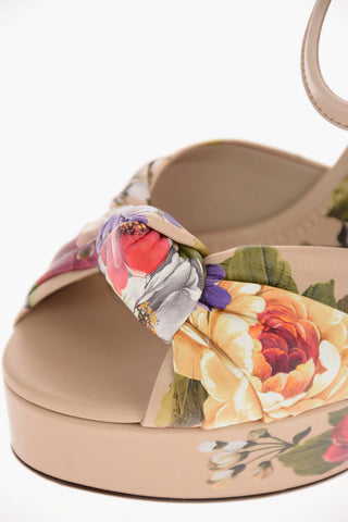 Sandali BIANCA in Pelle Floreale con Suola Platform 12 Cm