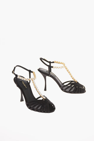 Satin BETTE T-strap Sandals with Jewel Strap 10 Cm