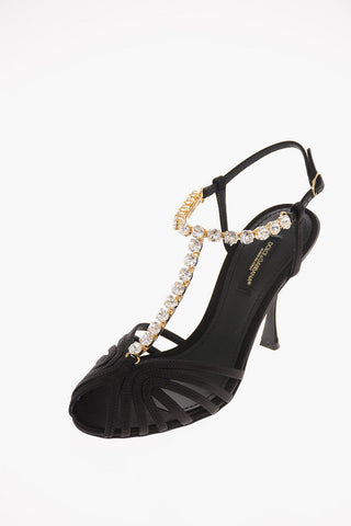 Satin BETTE T-strap Sandals with Jewel Strap 10 Cm