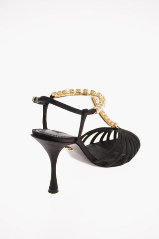 Satin BETTE T-strap Sandals with Jewel Strap 10 Cm