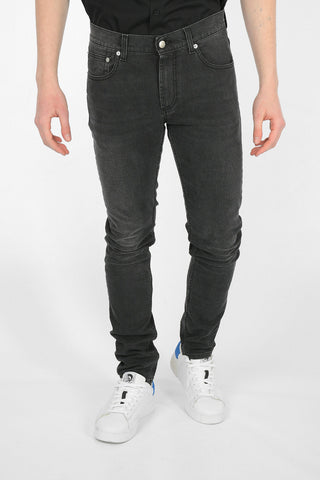 Jeans Skinny Fit con Ricamo Monogram 15 Cm