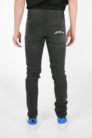 Jeans Skinny Fit con Ricamo Monogram 15 Cm