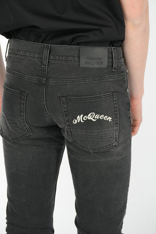 Jeans Skinny Fit con Ricamo Monogram 15 Cm