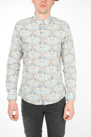 Camicia Slim Fit con Collo Francese in Cotone Stampato