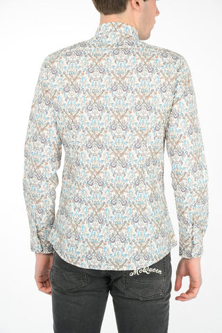 Camicia Slim Fit con Collo Francese in Cotone Stampato