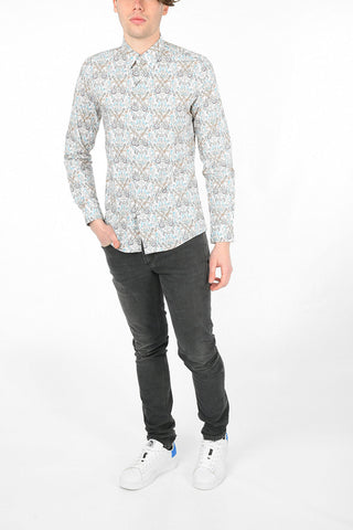 Camicia Slim Fit con Collo Francese in Cotone Stampato