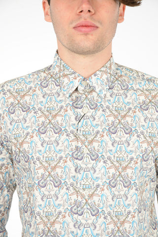 Camicia Slim Fit con Collo Francese in Cotone Stampato