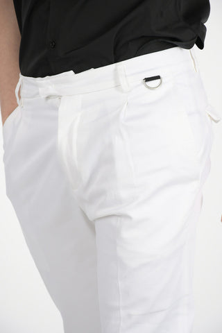 Stretch Cotton Single Pleat Pants with Hidden Closure