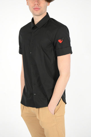 Short Sleeve Loose Fit Shirt with Spread Collar