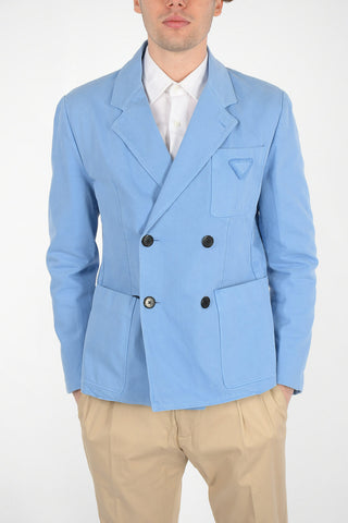 Blazer Doppiopetto in Cotone con Tasche a Toppa