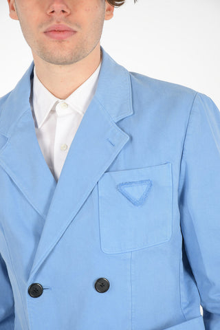 Blazer Doppiopetto in Cotone con Tasche a Toppa