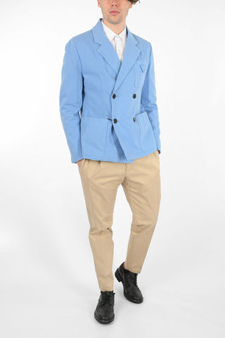 Blazer Doppiopetto in Cotone con Tasche a Toppa