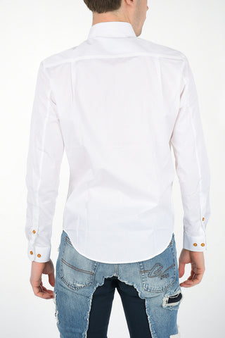 Cotton Oversize Spread Collar  Shirt with Embroidered Detail