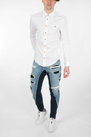 Cotton Oversize Spread Collar  Shirt with Embroidered Detail