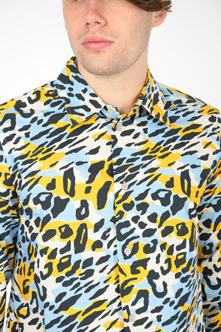 Camicia in Cotone Maculato con Collo Francese 