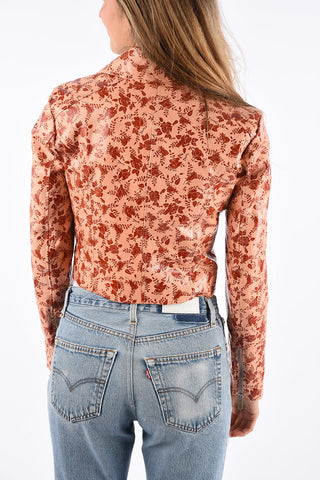 Floral Printed Leather Biker Jacket