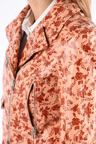 Floral Printed Leather Biker Jacket