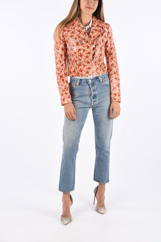 Floral Printed Leather Biker Jacket