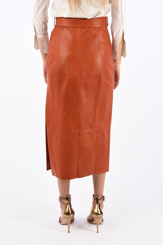 Leather Pencil Skirt with Belt