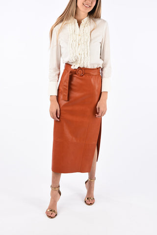 Leather Pencil Skirt with Belt