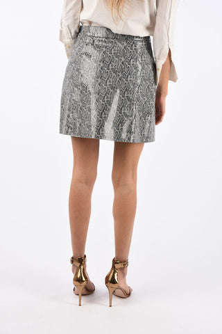 Snake Printed Leather Mini Skirt