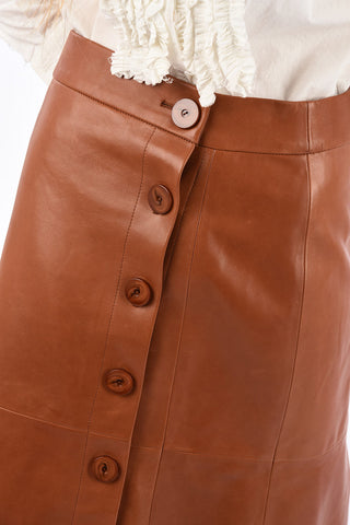 Below Knee Leather Skirt with Buttons on Front