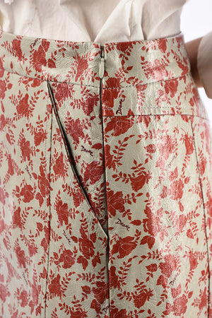Floral Printed Leather Mini Skirt