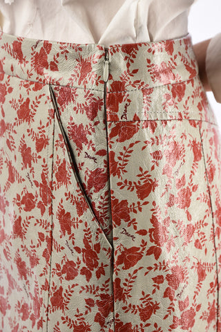 Floral Printed Leather Mini Skirt