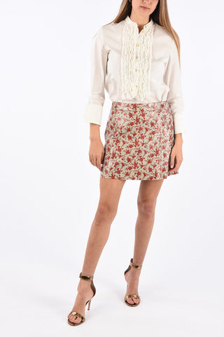 Floral Printed Leather Mini Skirt