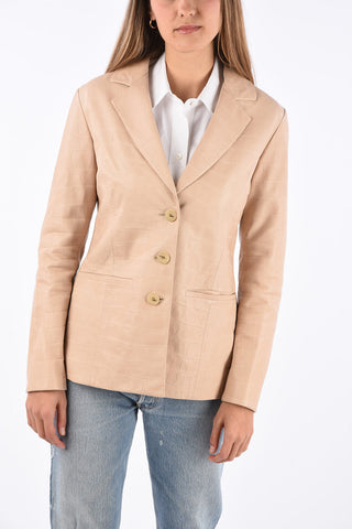 Blazer 3 Bottoni in Pelle Stampa Cocco