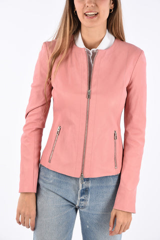 Leather Jacket with ZIp Closure Pocket
