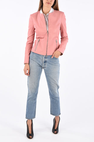 Leather Jacket with ZIp Closure Pocket