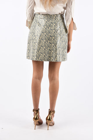 Snake Printed Leather Mini Skirt
