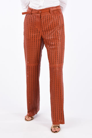 Laser Cut Leather Straight Fit Pants